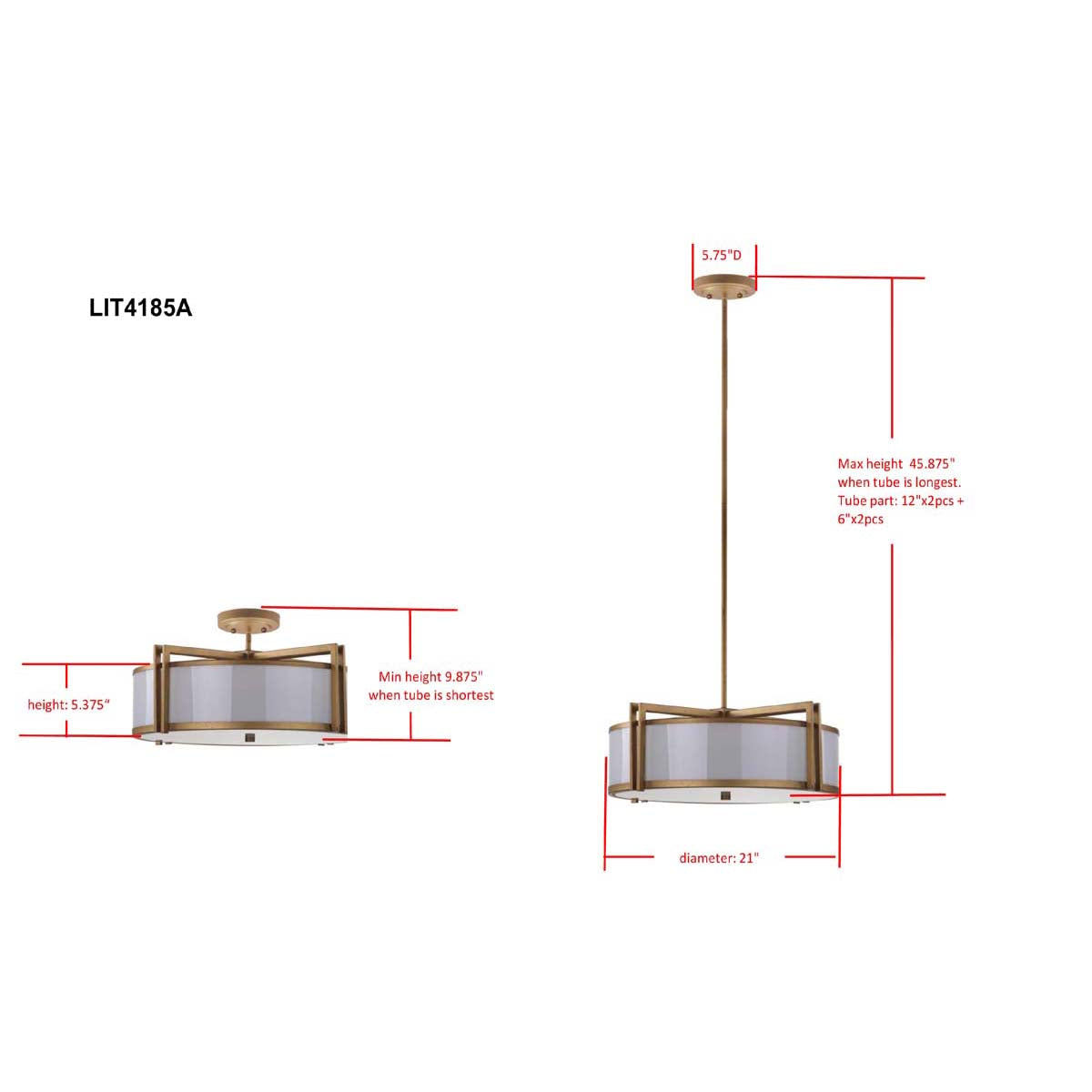 Dark Grey 5 Light Antique Gold 21 Inch Dia Drum Adjustable Pendant Light | Safavieh - LIT4185