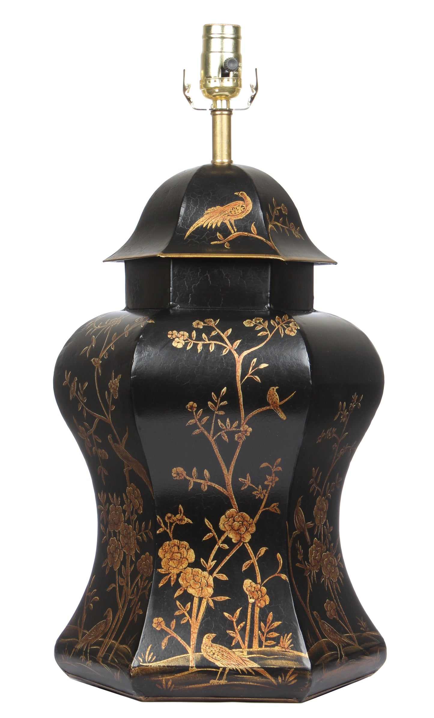 Black & Gold Scalloped Hexagon Lamp