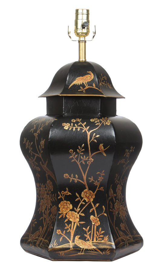 Black & Gold Scalloped Hexagon Lamp