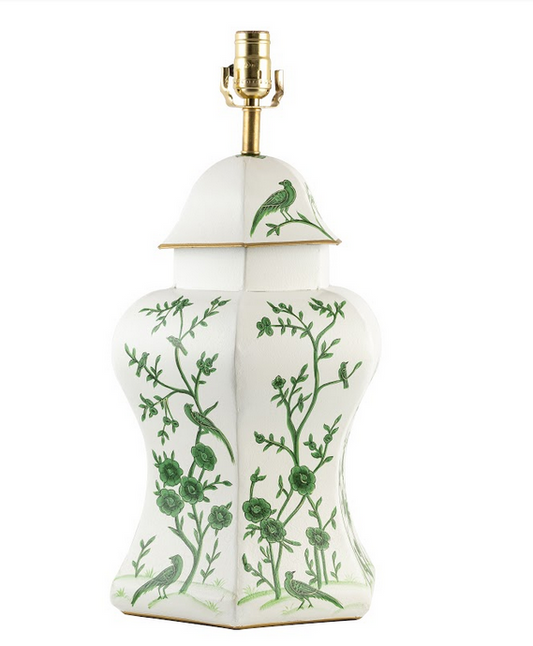 Ivory & Green Scalloped Hexagon Lamp