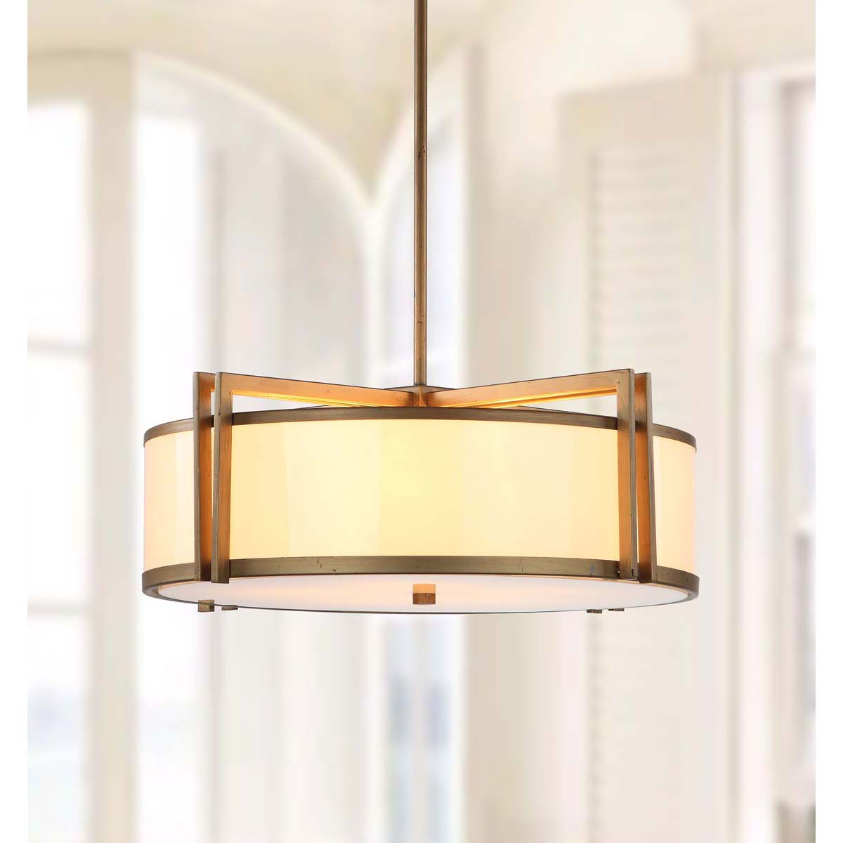 Dark Grey 5 Light Antique Gold 21 Inch Dia Drum Adjustable Pendant Light | Safavieh - LIT4185