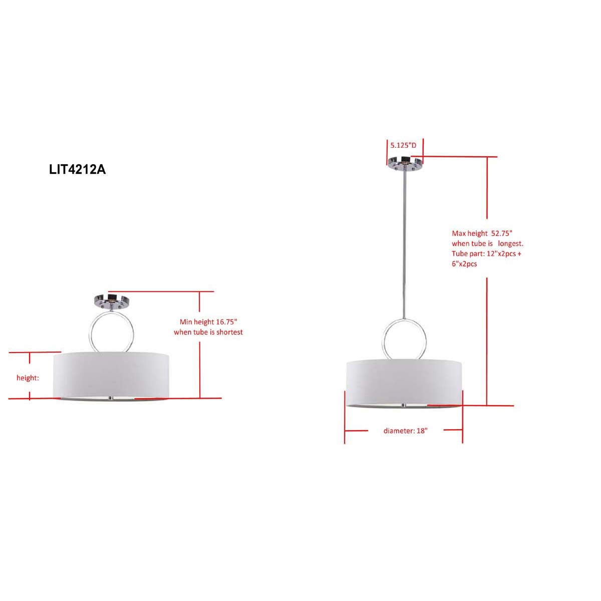 Debonair 3 Light Chrome Ring 18 Inch Dia Drum Adjustable Pendant | Safavieh - LIT4212