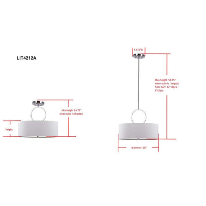 Debonair 3 Light Chrome Ring 18 Inch Dia Drum Adjustable Pendant | Safavieh - LIT4212