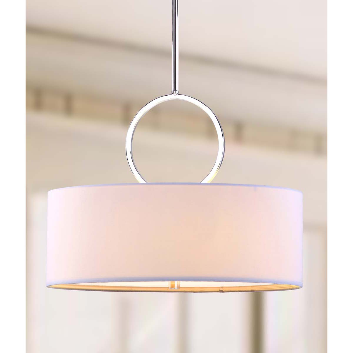 Debonair 3 Light Chrome Ring 18 Inch Dia Drum Adjustable Pendant | Safavieh - LIT4212
