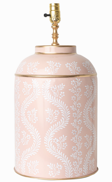 Peachy Pink & White IKat Trellis Tea Caddy Lamp