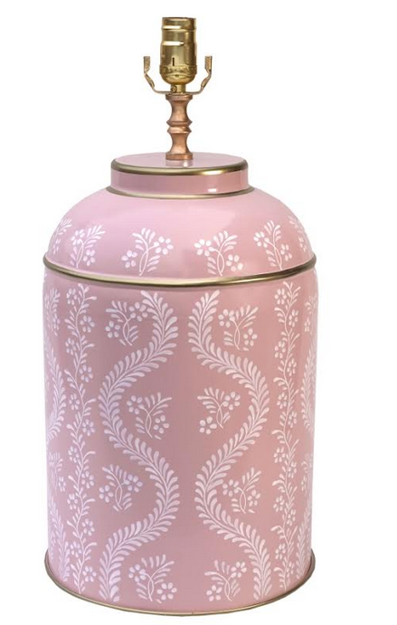 Pink & White IKat Trellis Tea Caddy Lamp